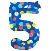 Folieballon &apos;5&apos; Kleurrijke Stippen - thumbnail