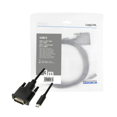 LogiLink UA0332 video kabel adapter 3 m USB Type-C DVI-D Zwart