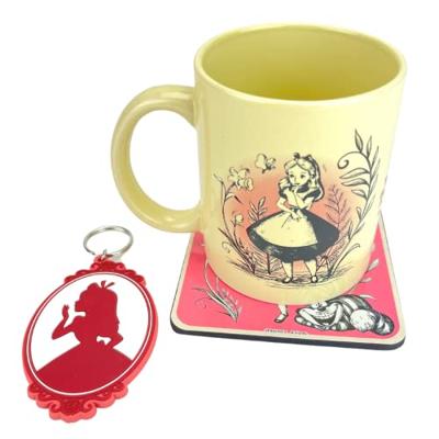 Disney Mug, Coaster and Keychain Set Alice in Wonderland Vintage