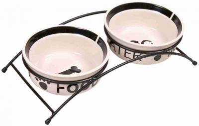 Trixie voerbak / drinkbak set eat on your feet wit / zwart