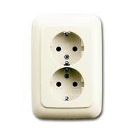 BJ stopcontact dubbel 302EUJT-212 creme ovale doos kinderbeveiliging - thumbnail
