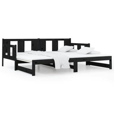 Slaapbank uitschuifbaar massief grenenhout zwart 2x(80x200) cm - thumbnail