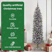 VidaXL Kunstmatige slanke kerstboom met 300 led groen en wit 180 cm - thumbnail