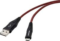 TOOLCRAFT TO-6872820 USB-kabel USB 2.0 USB-A stekker, USB-micro-B stekker 1.00 m Zwart/rood Extreem robuust gevlochten bescherming, Stekker past op beide - thumbnail