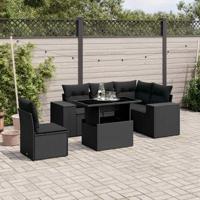6-delige Loungeset met kussens poly rattan zwart - thumbnail