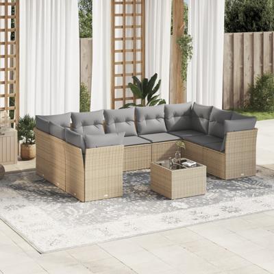 9-delige Loungeset met kussens poly rattan beige