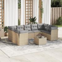 9-delige Loungeset met kussens poly rattan beige - thumbnail