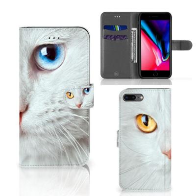 Apple iPhone 7 Plus | 8 Plus | Telefoonhoesje | Met pasjeshouder | Witte Kat
