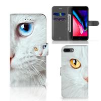 Apple iPhone 7 Plus | 8 Plus | Telefoonhoesje | Met pasjeshouder | Witte Kat - thumbnail