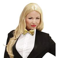 Metallic gouden strikje met wit koordje - thumbnail