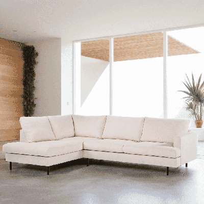 BASE 3-zits Hoekbank 'Aireal' Links, Rib, kleur Beige