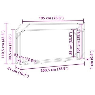VidaXL Haardhoutrek met regenhoes 200,5x41x110,5 cm staal