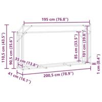 VidaXL Haardhoutrek met regenhoes 200,5x41x110,5 cm staal - thumbnail