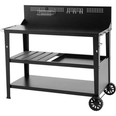 Multifunctionele trolley - COOKINGBOX - Bovenste plank: 100 x 50 cm - Handvat - 2 achterwielen - Staal