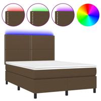 Boxspring met matras en LED stof donkerbruin 140x200 cm - thumbnail