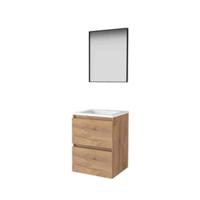 Basic-Line Framed 46 Badkamermeubelset - 50 x 46 cm - Greeploos - 2 Lades - Acryl Wastafel - 1 Kraangat - Spiegel met Zwart Aluminium Frame - Whisky Oak - thumbnail