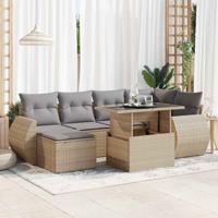 7-delige Loungeset met kussens poly rattan beige - thumbnail