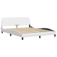 Bedframe met hoofdbord kunstleer wit 160x200 cm - thumbnail
