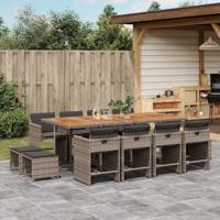 13-delige Tuinset met kussens poly rattan grijs - thumbnail