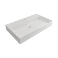 Wastafel Hangend Plieger Kansas 80x45cm Keramiek met Overloop Mat Wit 1 Kraangat - thumbnail