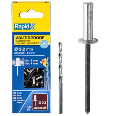 Rapid Waterdichte Blindklinknagels Ø 3,2x8mm + boor in blister (50 stuks)