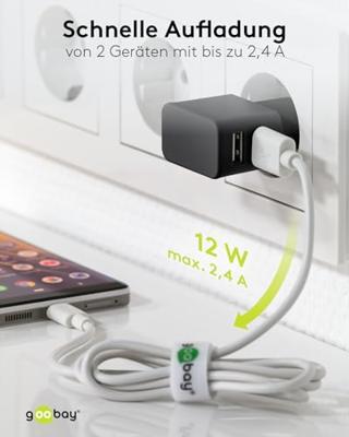USB-A-adapter - USB-A-lader - 2 poorts - 2400mA - 12W - Zwart - thumbnail