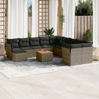 12-delige Loungeset met kussens poly rattan grijs - thumbnail