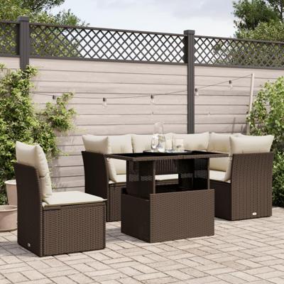 6-delige Loungeset met kussens poly rattan bruin - thumbnail