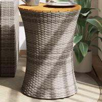 Tuinbijzettafel trommelvormig poly rattan en massief hout grijs - thumbnail