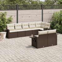 8-delige Loungeset met kussens poly rattan bruin - thumbnail