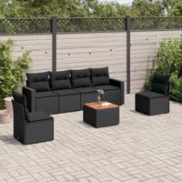 7-delige Loungeset met kussens poly rattan zwart - thumbnail