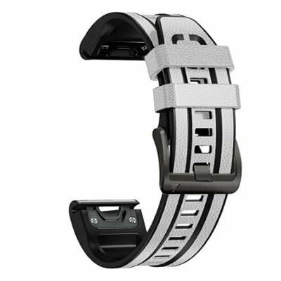 By Qubix - leer + siliconen bandje - Wit - Compatible met Garmin Quatix 8-47mm - Compatible Garmin bandje - Bandbreedte: 22mm