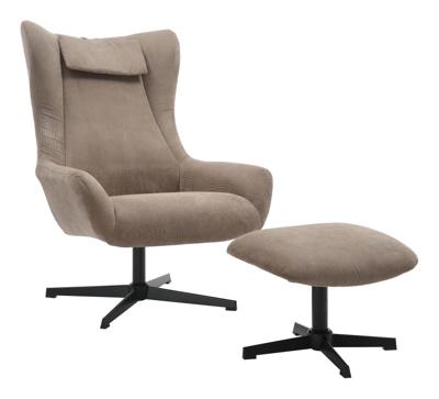 Artistiq Draaifauteuil 'Mendy' Met hocker, Rib, kleur Bruin