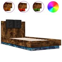 Bedframe met hoofdbord en LED gerookt eikenkleurig 75x190 cm - thumbnail