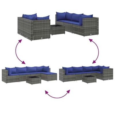 6-delige Loungeset met kussens poly rattan grijs