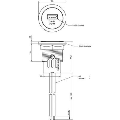 ProCar Power USB Einbausteckdose EV mit Gewindehülse Power USB inbouwstopcontact Stroombelasting (max.): 3 A Geschikt voor USB-A Stopcontact 12 V naar 5 V, 24