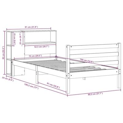 Bed met boekenkast zonder matras grenenhout wit 75x190 cm