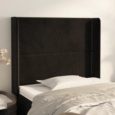 Hoofdbord met randen 163x16x78/88 cm fluweel zwart - thumbnail