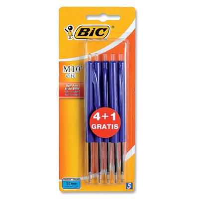 Bic balpen M10 Clic schrijfbreedte 0,4 mm, medium punt, blauw, blister 4 + 1 gratis Bic balpen M10 Clic schrijfbreedte 0,4 mm, medium punt, blauw, blister 4 + 1 gratis