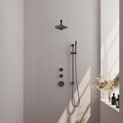 BRAUER Gunmetal Edition thermostatische inbouw regendouche SET 13 met 20 cm douchekop en rechte muurarm en staaf handdouche en doucheslang en geïntegreerde glijstang gunmetal geborsteld PVD