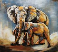 Wandschilderij metaal Moeder olifant met jong - thumbnail