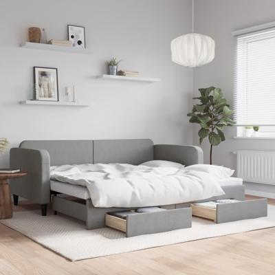 Slaapbank met onderschuifbed en lades 90x200 cm stof lichtgrijs
