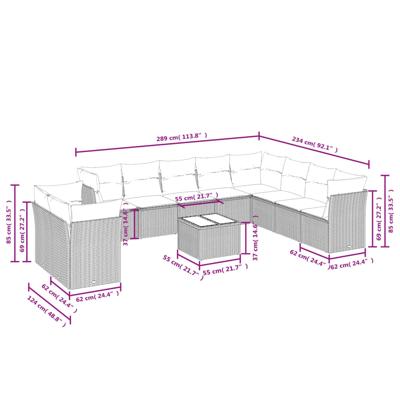 10-delige Loungeset met kussens poly rattan zwart - thumbnail