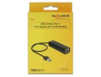 Delock 62653 USB 3.0-hub 3-poorts + 1-poorts Gigabit LAN 10/100/1000 Mbps - thumbnail