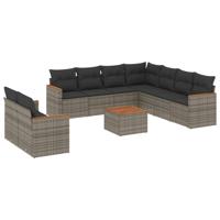 10-delige Loungeset met kussens poly rattan grijs - thumbnail