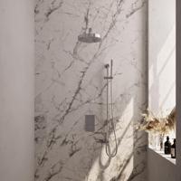 BRAUER Stripe Thermostatische Inbouw Regendouche - 3-weg - rechthoekig - SET 19 - 25cm douchekop - rechte muurarm - staaf handdouche - doucheslang - geïntegreerde glijstang - chroom 5-CE-401 - thumbnail