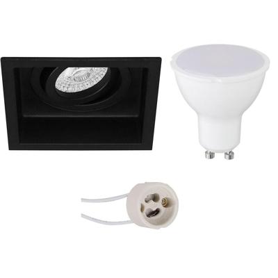 LED Inbouwspot Set - GU10 Fitting - Vierkant Mat Zwart - Kantelbaar - 6W - Natuurlijk Wit 4200K - 105mm