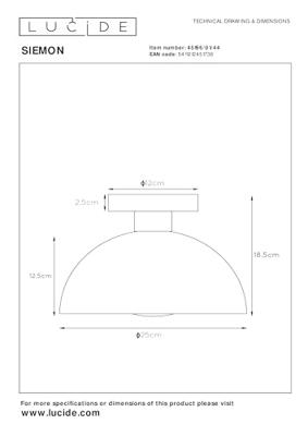 Lucide SIEMON - Plafonnière - Ø 25 cm - 1xE27 - Okergeel