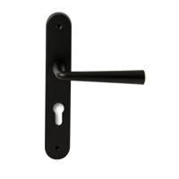 Hardbrass Deurkruk Mikonos op ovaal langschild profielcilindergat 72mm - zwart - thumbnail