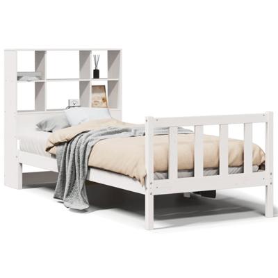 Bed met boekenkast zonder matras grenenhout wit 160x200 cm - thumbnail